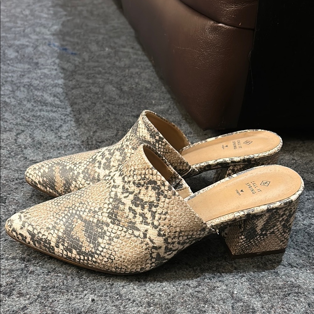 Call It Spring Snake Print Block Heel Mules